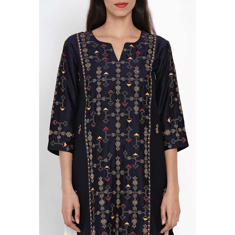Label Earthen Neelzari Zari & Hand Embroidered Kurta Palazzo & Dupatta (Set of 2)