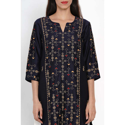 Label Earthen Neelzari Zari & Hand Embroidered Kurta Palazzo & Dupatta (Set of 2)