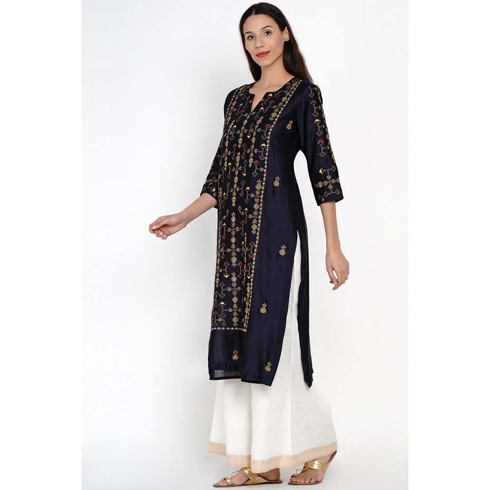Label Earthen Neelzari Zari & Hand Embroidered Kurta Palazzo & Dupatta (Set of 2)