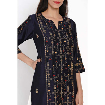 Label Earthen Neelzari Zari & Hand Embroidered Kurta Palazzo & Dupatta (Set of 2)