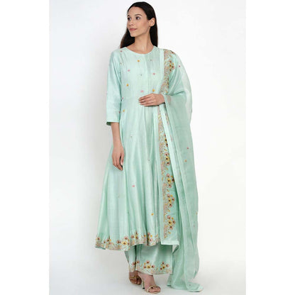 Label Earthen Nirali Jhalar Kalidaar Kurta Pant with Dupatta (Set of 3)
