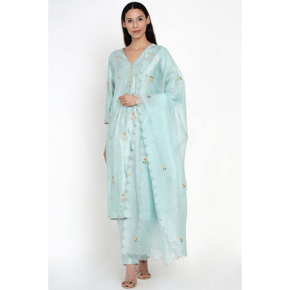 Label Earthen Ambar Resham Buti Kalidar Kurta Pant with Dupatta (Set of 3)