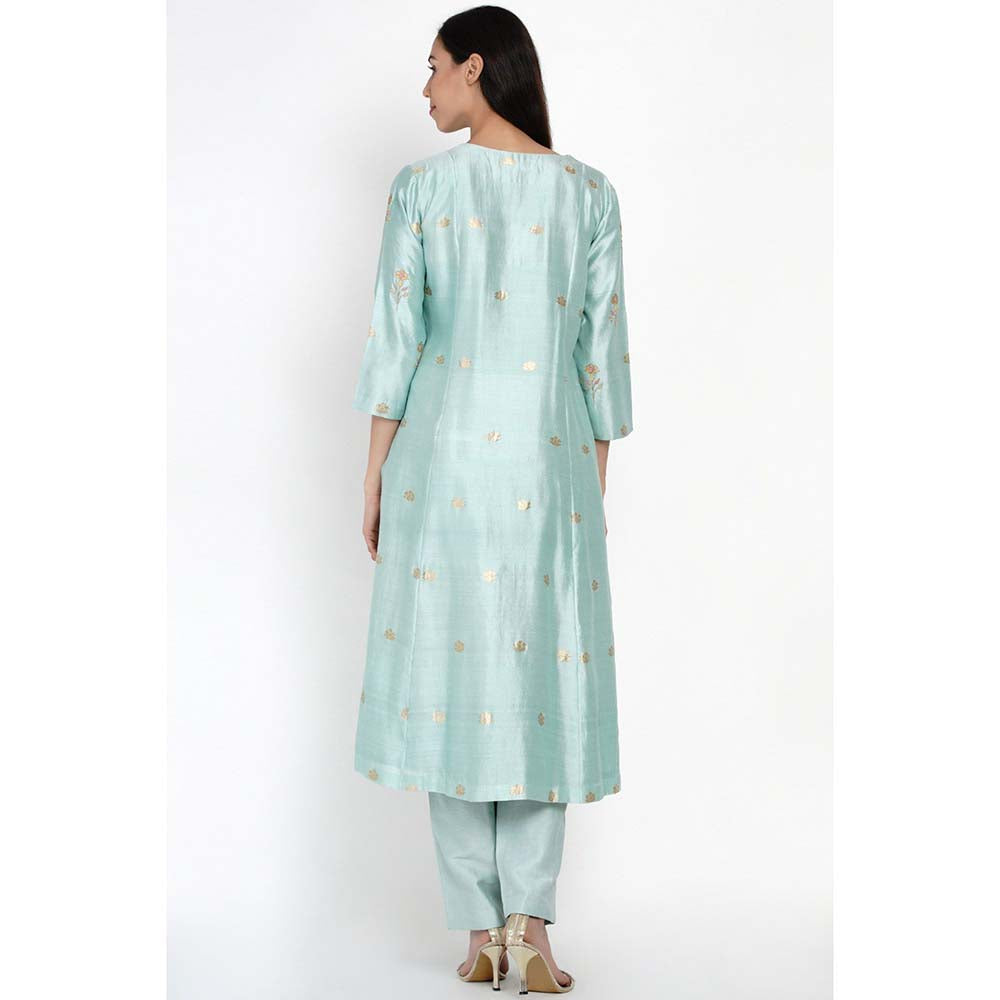 Label Earthen Ambar Resham Buti Kalidar Kurta Pant with Dupatta (Set of 3)