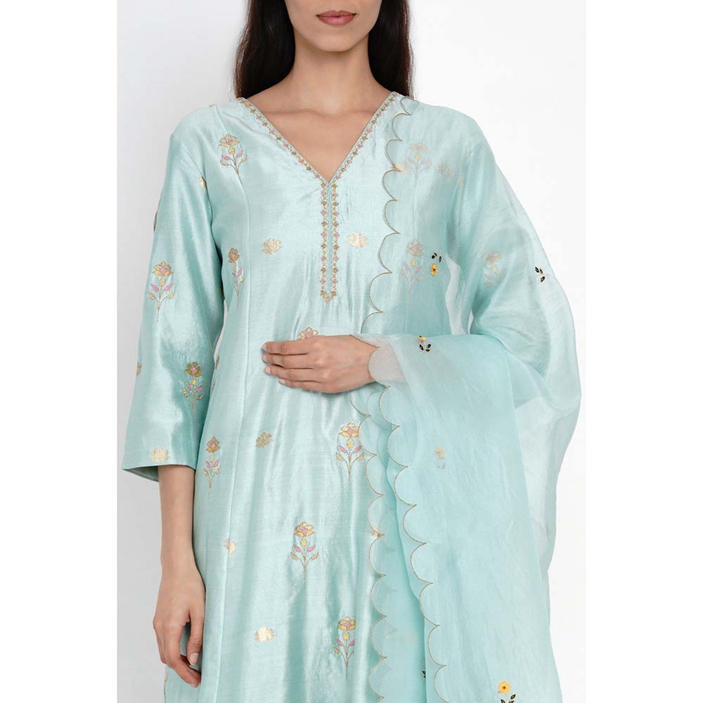 Label Earthen Ambar Resham Buti Kalidar Kurta Pant with Dupatta (Set of 3)