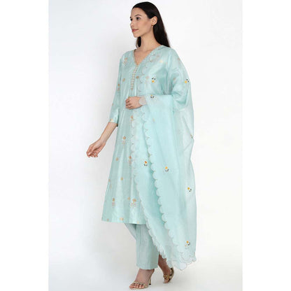 Label Earthen Ambar Resham Buti Kalidar Kurta Pant with Dupatta (Set of 3)