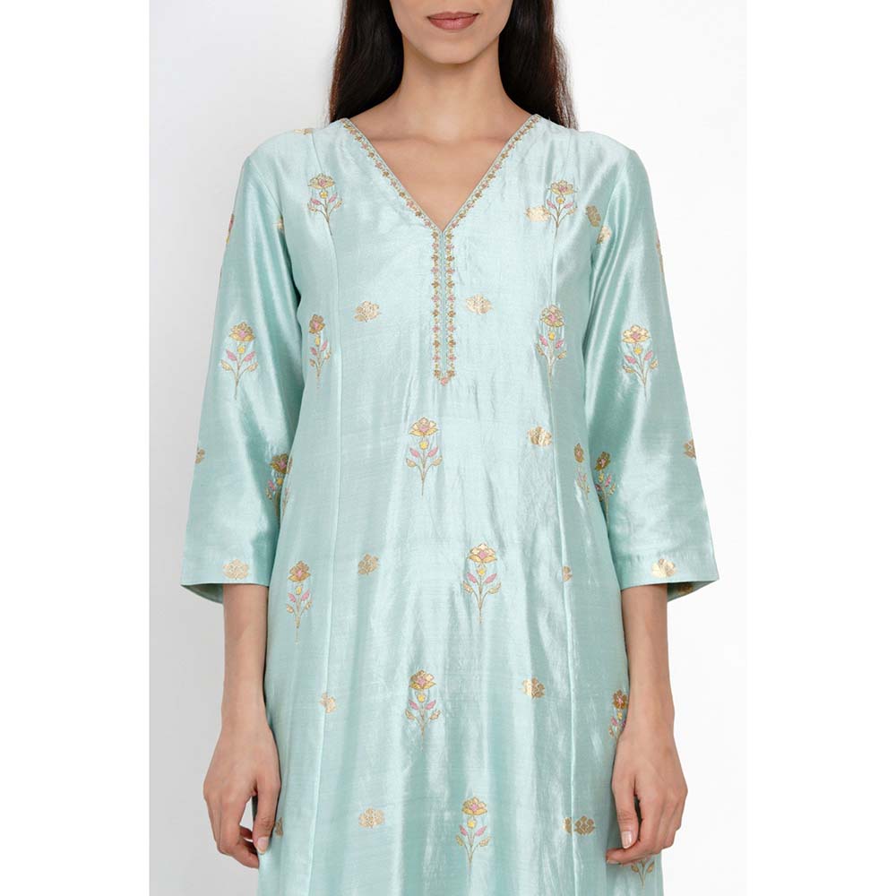 Label Earthen Ambar Resham Buti Kalidar Kurta Pant with Dupatta (Set of 3)