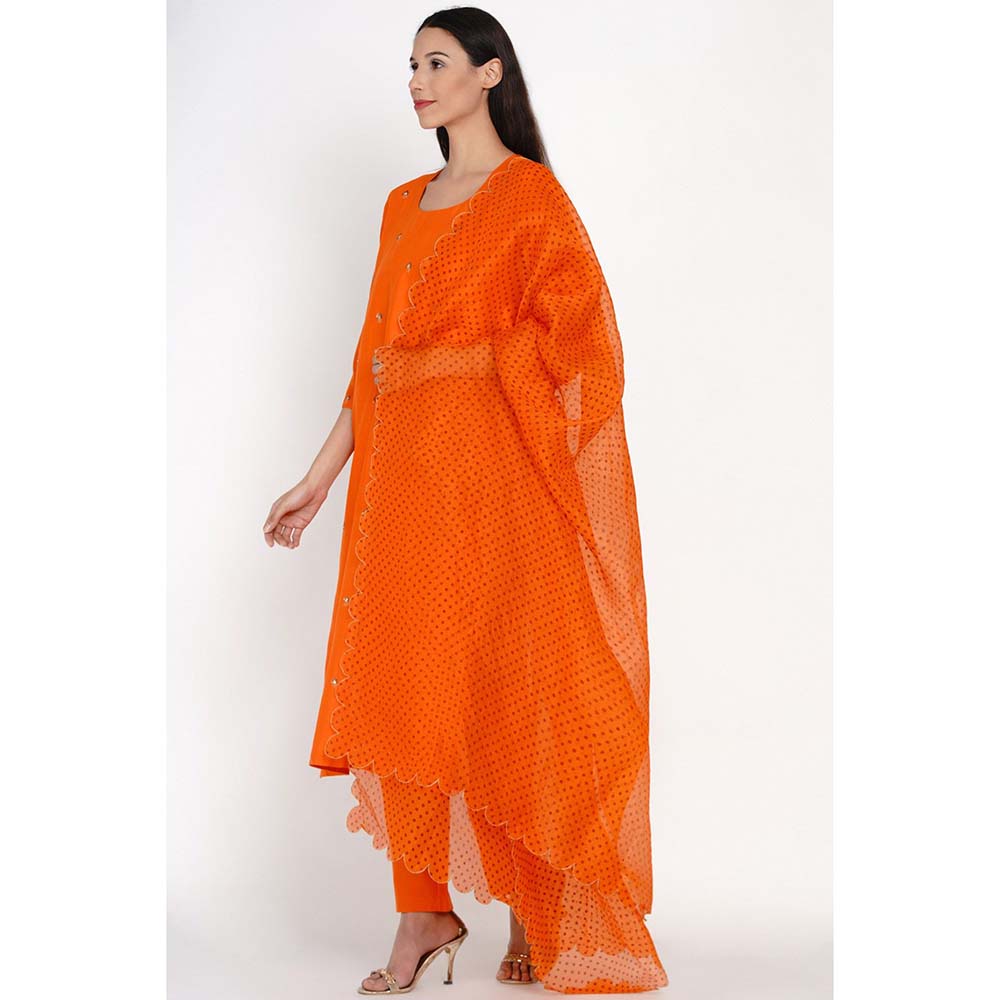 Label Earthen Kesari Hand-Embroidered Motif Kurta with Pant & Dupatta (Set of 3)