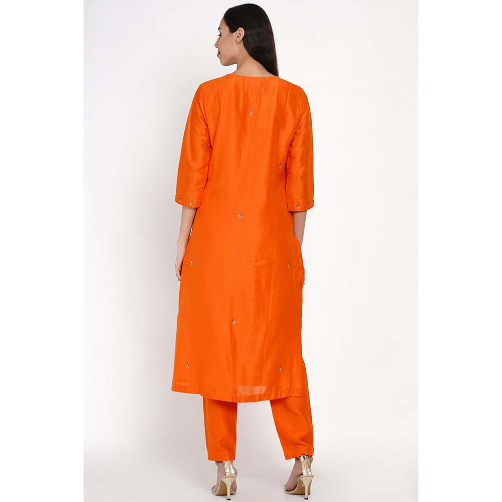 Label Earthen Kesari Hand-Embroidered Motif Kurta with Pant & Dupatta (Set of 3)