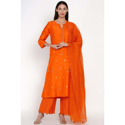 Label Earthen Banarasi Kesar Embroidered Kurta Pant with Polka Dupatta (Set of 3)