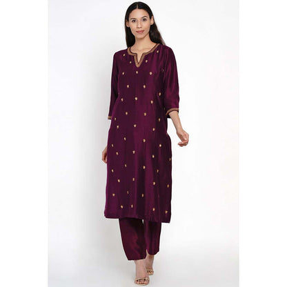 Label Earthen Phalsa Kurta Hand-Embroidered Motif with Pant (Set of 2)