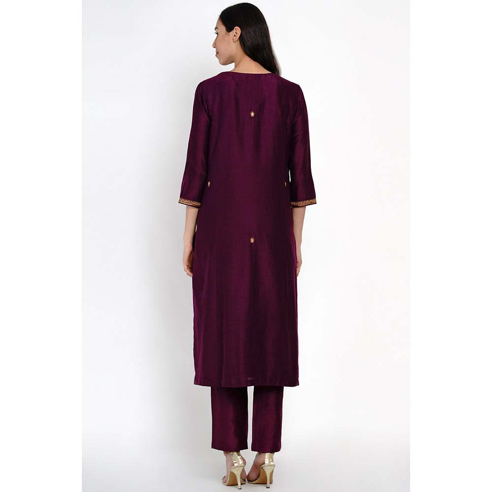 Label Earthen Phalsa Kurta Hand-Embroidered Motif with Pant (Set of 2)