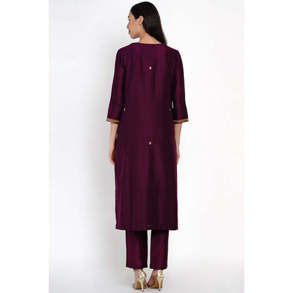 Label Earthen Phalsa Kurta Hand-Embroidered Motif with Pant (Set of 2)