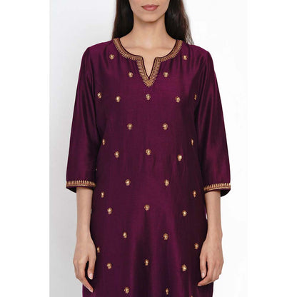Label Earthen Phalsa Kurta Hand-Embroidered Motif with Pant (Set of 2)