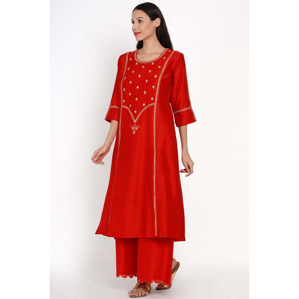 Label Earthen Bhavya Embroidered Kurta with Palazzo (Set of 2)