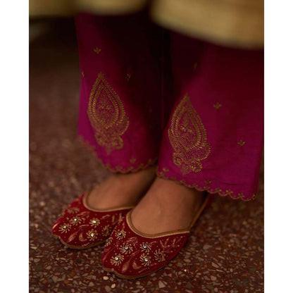 Label Earthen Pista - Rani Zari Kurta with Pant & Dupatta (Set of 3)