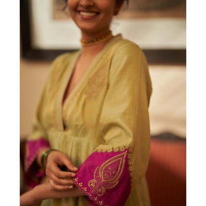 Label Earthen Pista - Rani Zari Kurta with Pant & Dupatta (Set of 3)