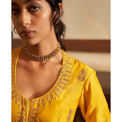 Label Earthen Sunahri Dhoop Kali Kurta Sharara with Hand Embroidered Dupatta (Set of 3)