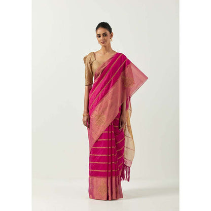 Label Earthen Sunahri Dhaari Saree with Foil Print with Stitched Blouse