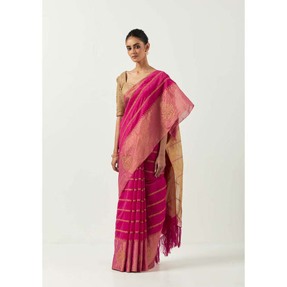 Label Earthen Sunahri Dhaari Saree with Foil Print with Stitched Blouse