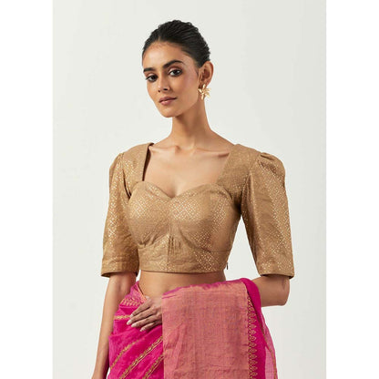 Label Earthen Sunahri Dhaari Saree with Foil Print with Stitched Blouse