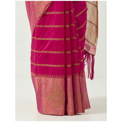 Label Earthen Sunahri Dhaari Saree with Foil Print with Stitched Blouse
