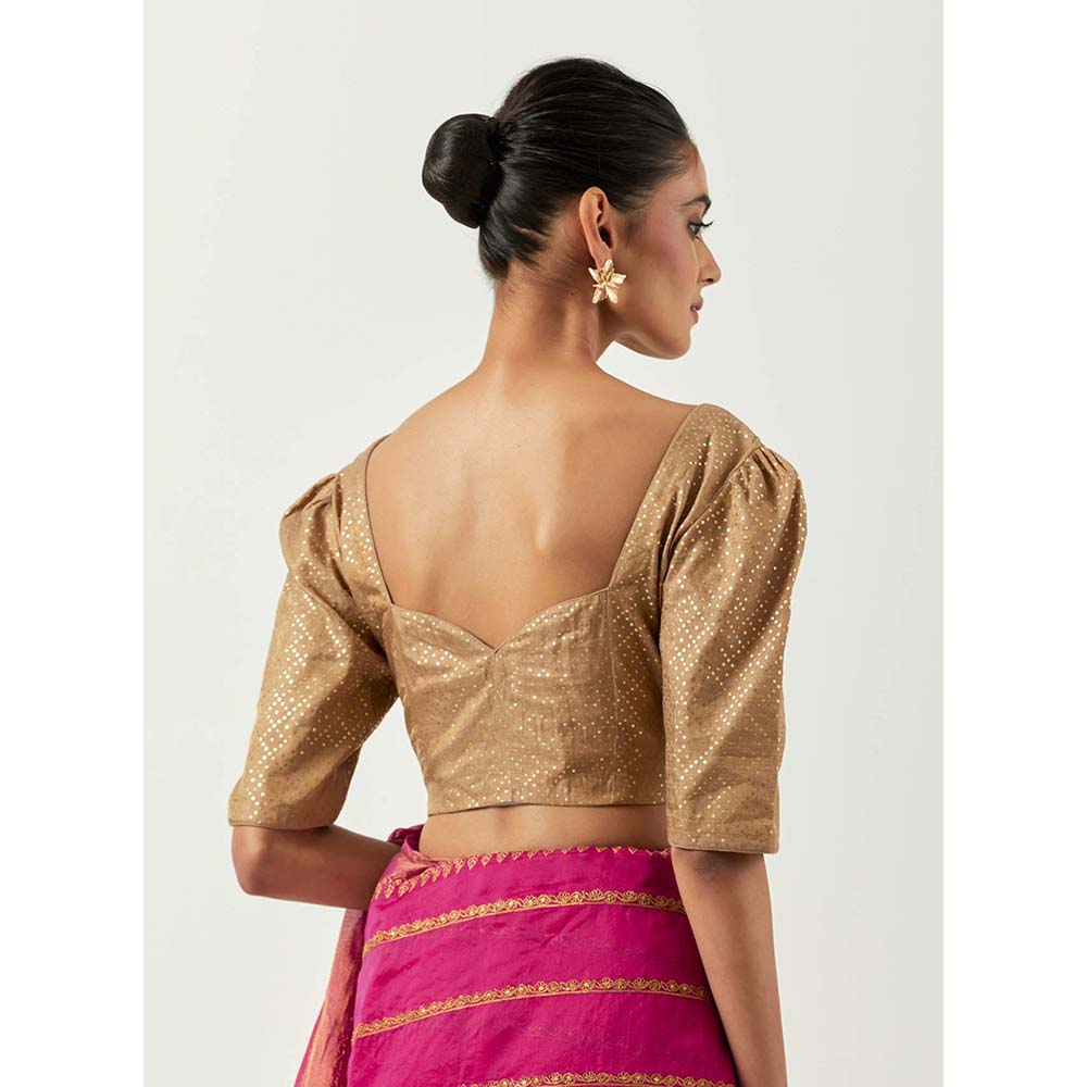 Label Earthen Sunahri Dhaari Saree with Foil Print with Stitched Blouse