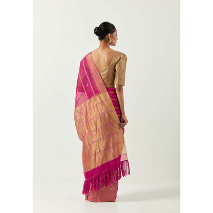 Label Earthen Sunahri Dhaari Saree with Foil Print with Stitched Blouse