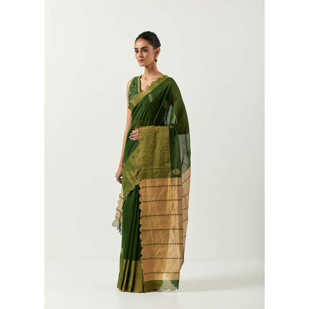 Label Earthen Hina Green Handwoven Saree with Embroidered with Stitched Blouse
