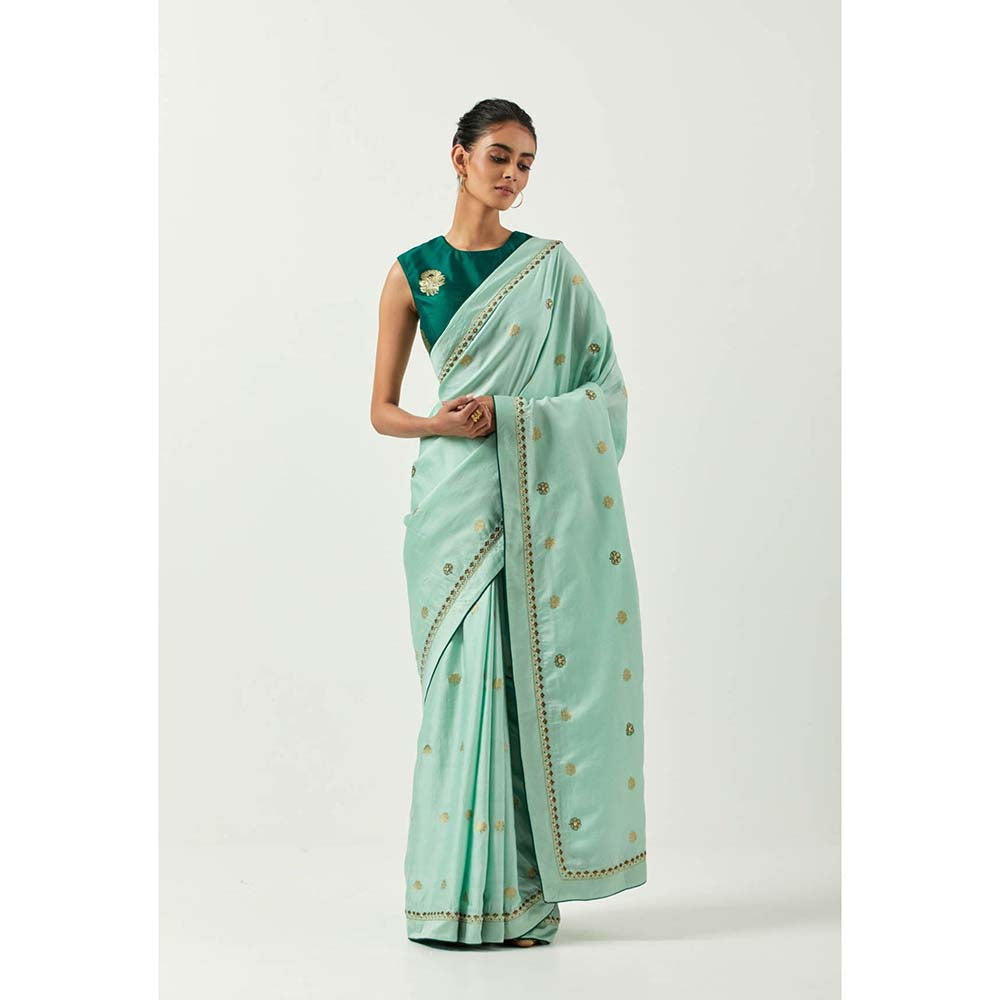 Label Earthen Mehzabeen Zardozi Saree Banarasi Woven Butti Saree with Stitched Blouse