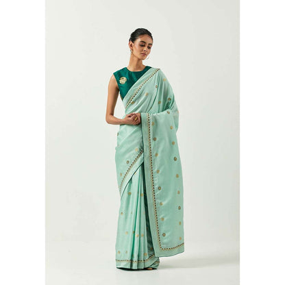 Label Earthen Mehzabeen Zardozi Saree Banarasi Woven Butti Saree with Stitched Blouse