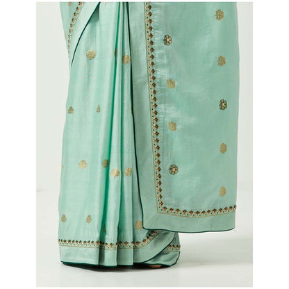 Label Earthen Mehzabeen Zardozi Saree Banarasi Woven Butti Saree with Stitched Blouse