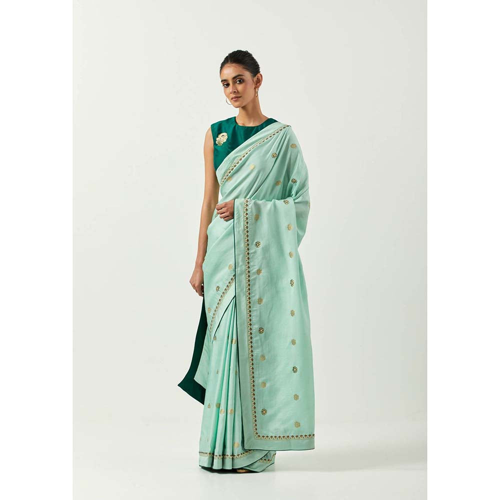 Label Earthen Mehzabeen Zardozi Saree Banarasi Woven Butti Saree with Stitched Blouse