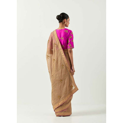Label Earthen Surmai Gulab Woven Saree with Zardozi with Stitched Blouse