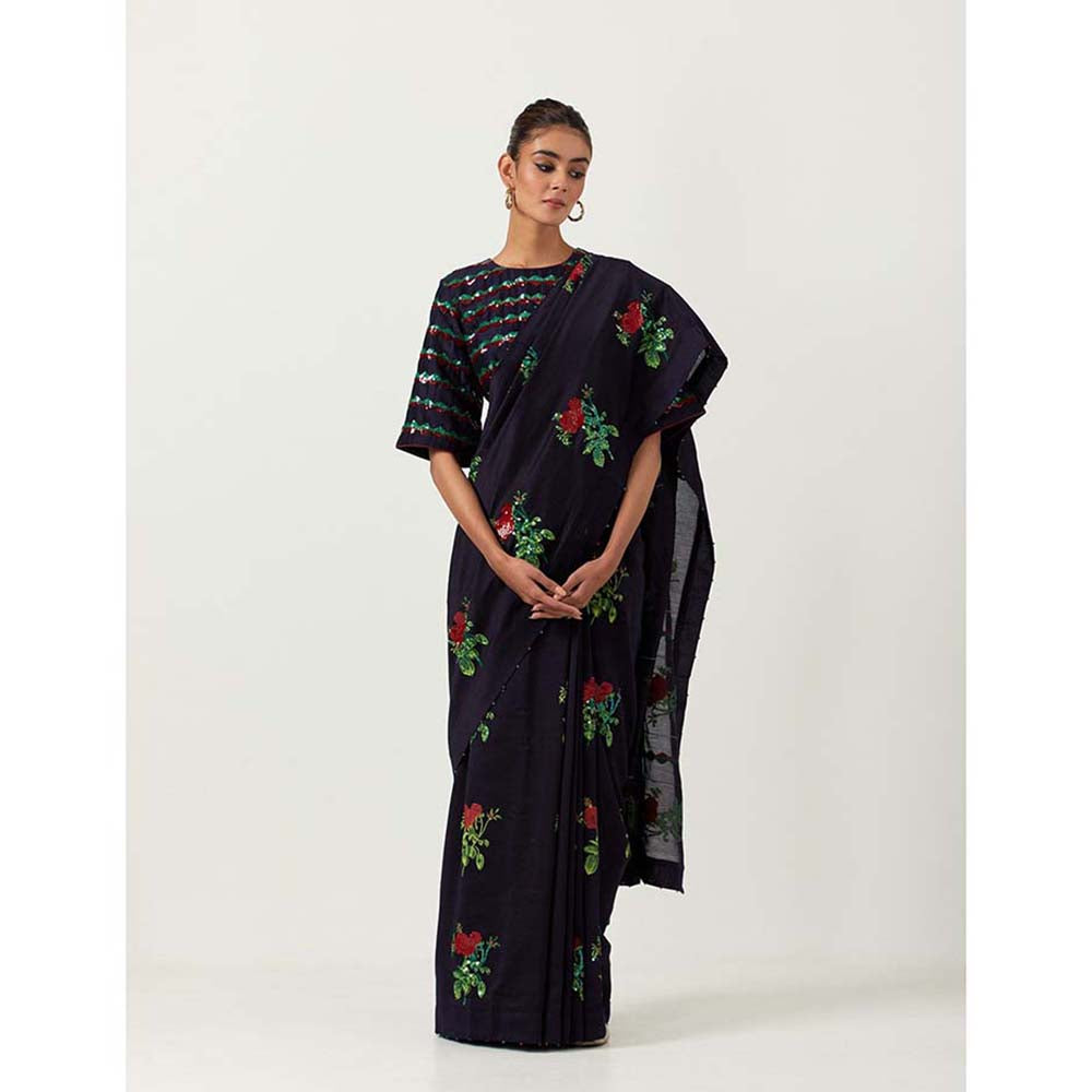 Label Earthen Phool Pathi Saree Dhaari with Sitara with Stitched Blouse