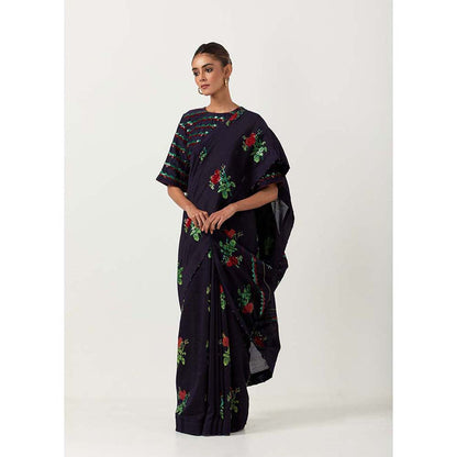 Label Earthen Phool Pathi Saree Dhaari with Sitara with Stitched Blouse