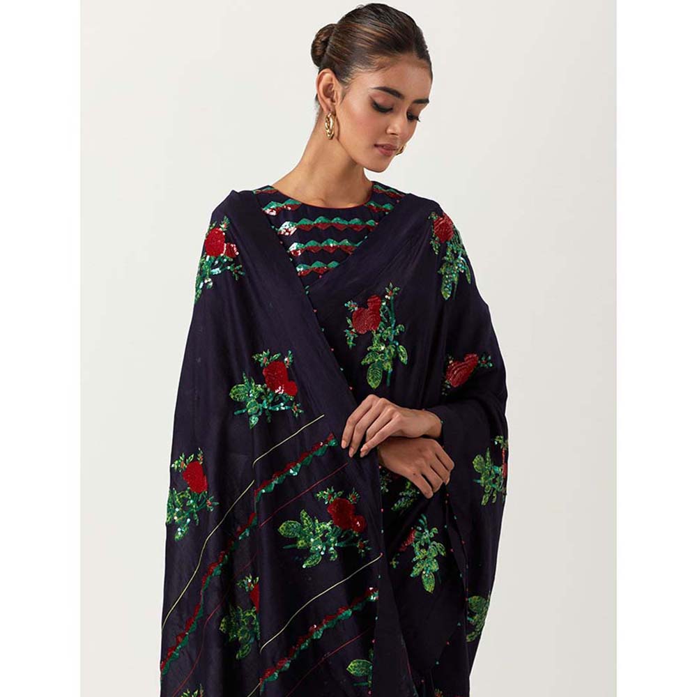 Label Earthen Phool Pathi Saree Dhaari with Sitara with Stitched Blouse