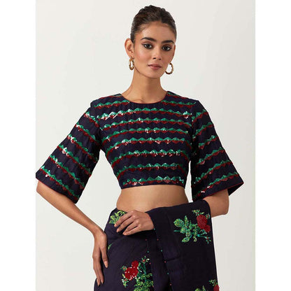 Label Earthen Phool Pathi Saree Dhaari with Sitara with Stitched Blouse