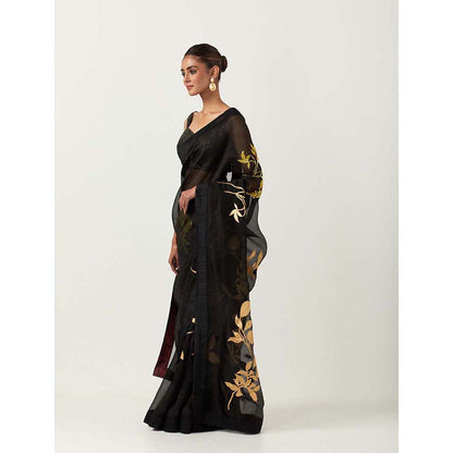 Label Earthen Black Jugnu Saree with Stitched Blouse