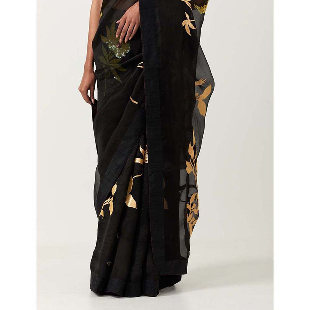 Label Earthen Black Jugnu Saree with Stitched Blouse