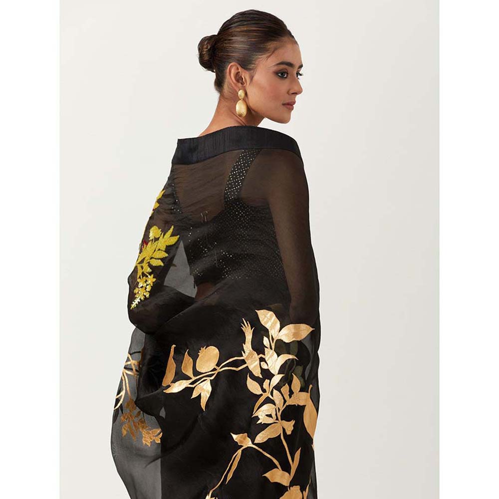 Label Earthen Black Jugnu Saree with Stitched Blouse