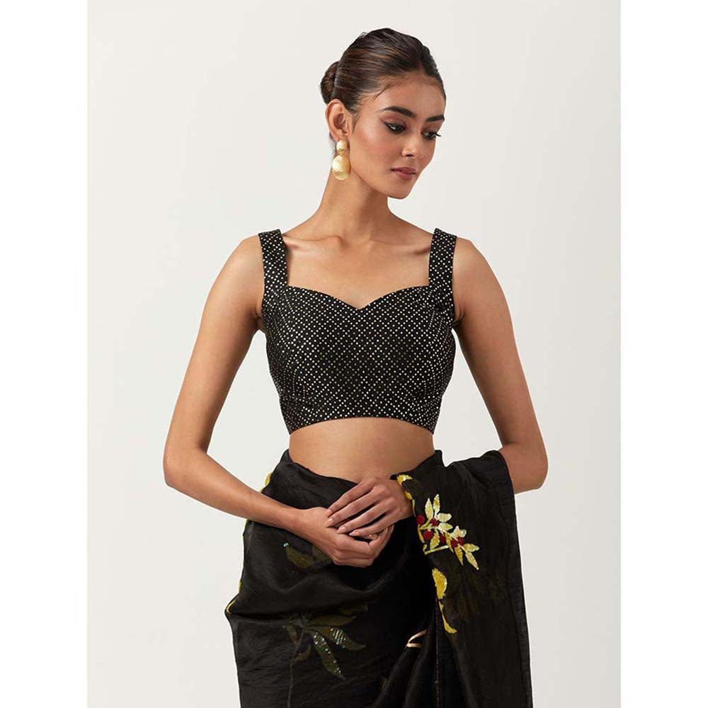 Label Earthen Black Jugnu Saree with Stitched Blouse