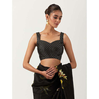 Label Earthen Black Jugnu Saree with Stitched Blouse
