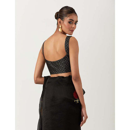 Label Earthen Black Jugnu Saree with Stitched Blouse