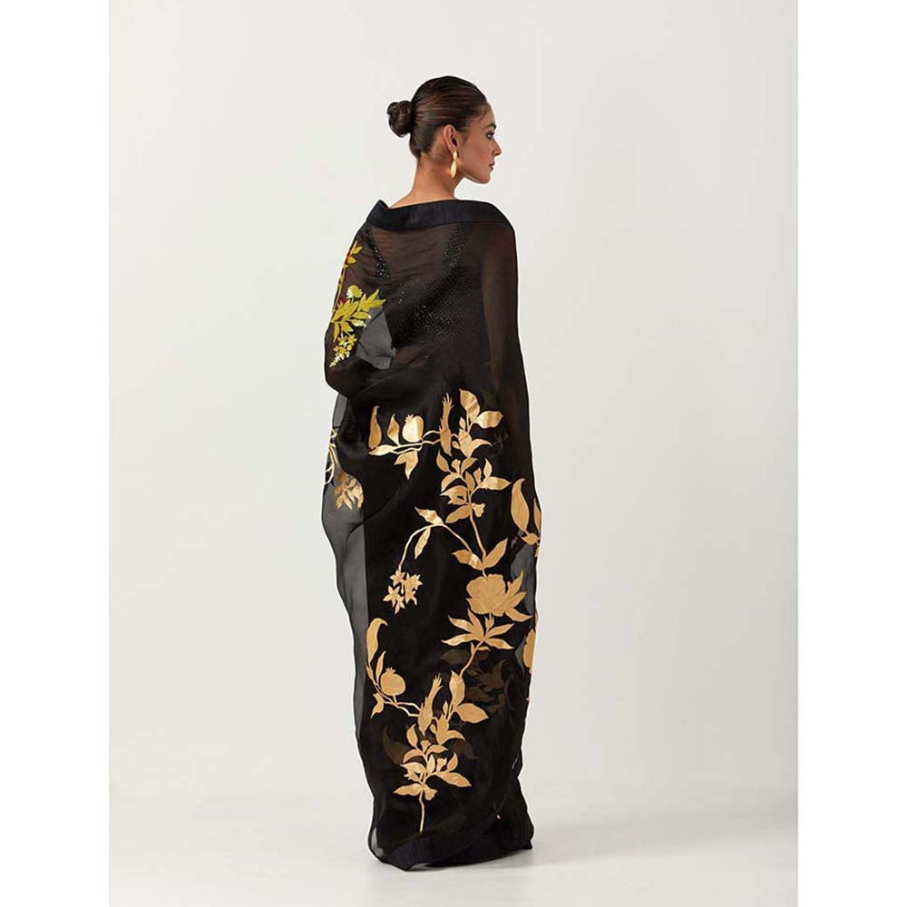 Label Earthen Black Jugnu Saree with Stitched Blouse