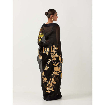 Label Earthen Black Jugnu Saree with Stitched Blouse