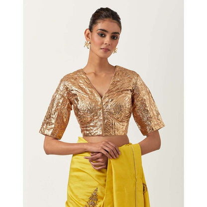 Label Earthen Sona Buti Saree with Sunahri with Stitched Blouse