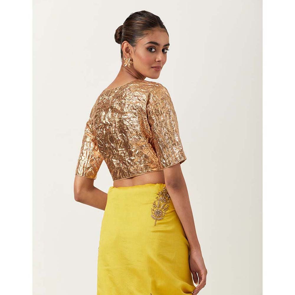 Label Earthen Sona Buti Saree with Sunahri with Stitched Blouse