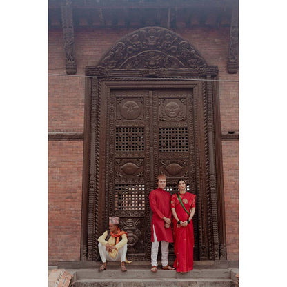 Label Earthen Sundari Red Colour Chinniya Silk Saree with Zardozi Work with Stitched Blouse