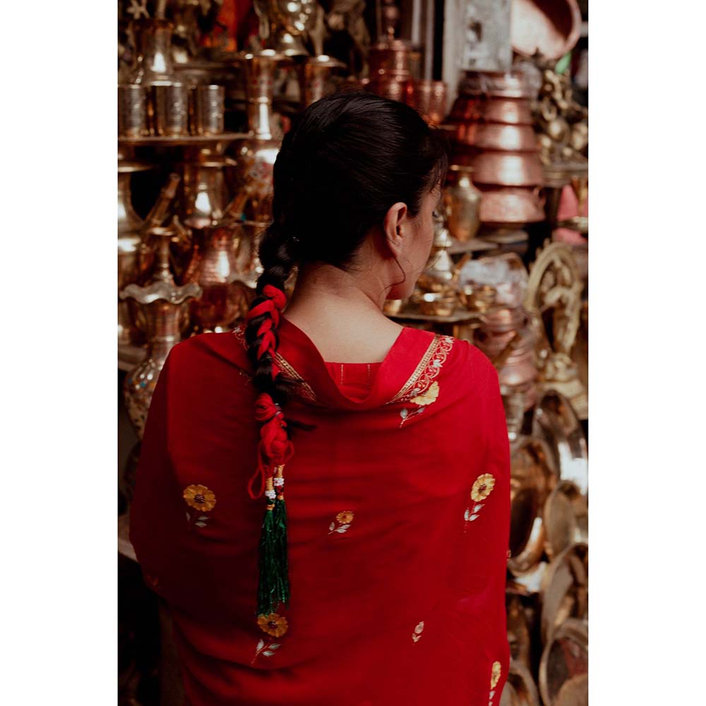 Label Earthen Laal Champa Kali Sequin Embroidered Saree with Stitched Blouse