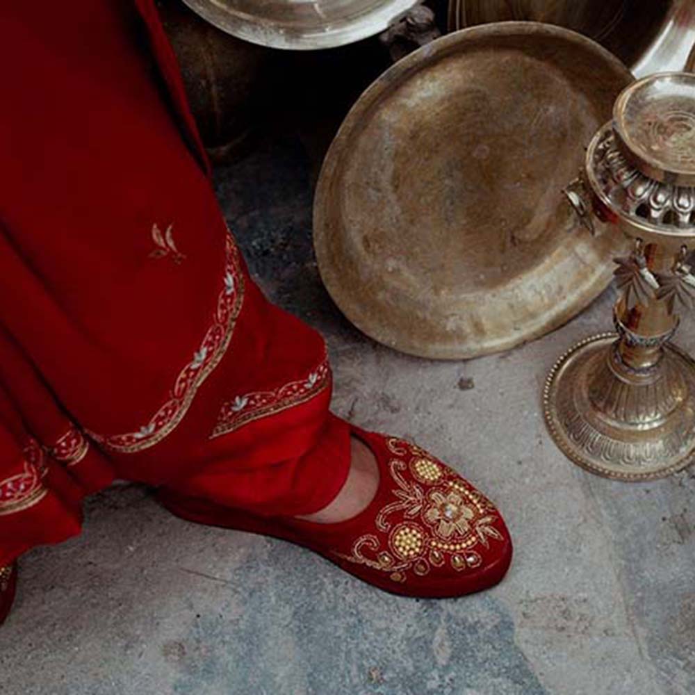 Label Earthen Laal Champa Kali Sequin Embroidered Saree with Stitched Blouse